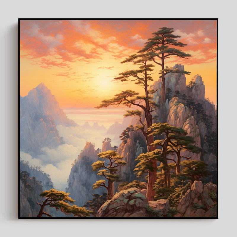 日出东方风景山水挂画客厅背景墙办公室装饰中式玄关中国风水壁