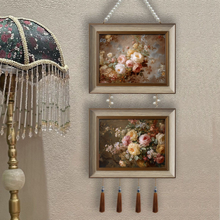 欧式玫瑰花油画客厅餐厅背景墙挂画卧室床头墙壁装饰画小众艺术