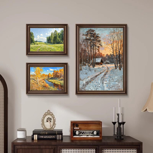 巡回画派油画风景装饰画客厅书房墙壁艺术挂画冬季雪景秋天风光画