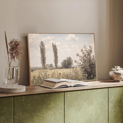 北欧风油画田园风光海边风景