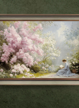 复古油画花园风景装饰画卧室墙壁客厅斗柜摆挂画欧式小众艺术壁画