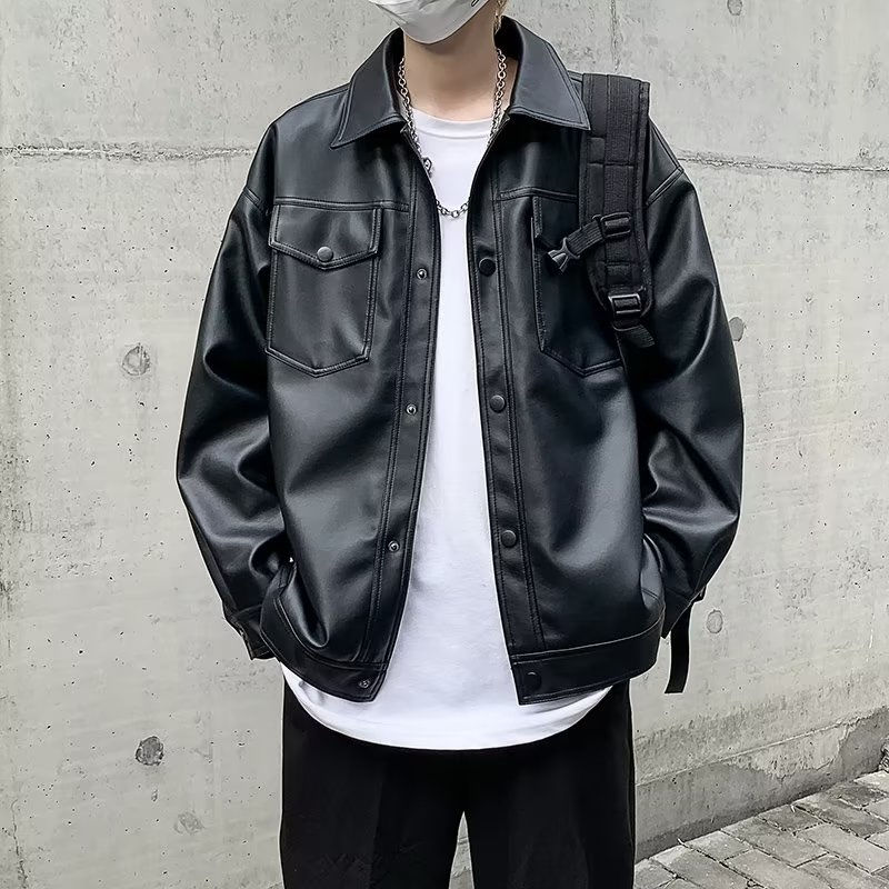 皮衣男春秋季休闲韩版炸街宽松短款pu夹克学生帅气机车服潮流外套