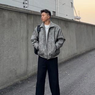 美式 复古铆钉夹克男女2023春秋做旧皮衣外套男cleanfit高级感上衣