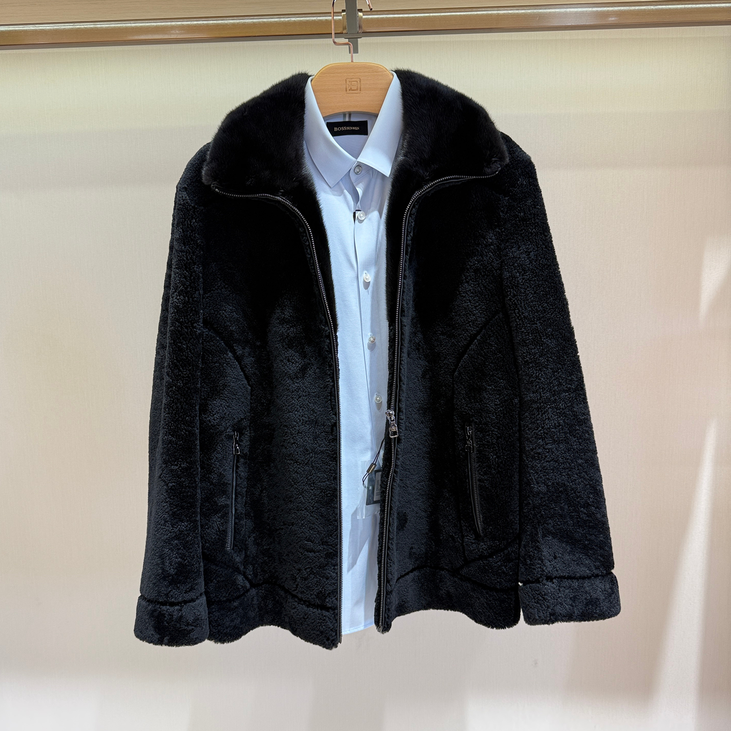 BOSSSUNWEN专柜秋冬季新款毛皮服装尼克服保暖外套124417663670