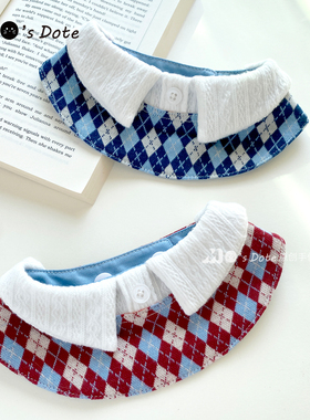 原创学院风宠物围兜狗狗猫咪格子秋冬口水巾英伦风围脖网红围脖