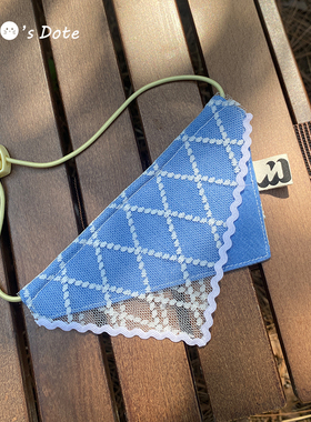 原创自制宠物口水巾牛仔蕾丝装饰三角巾款猫咪围脖可爱狗狗围兜夏