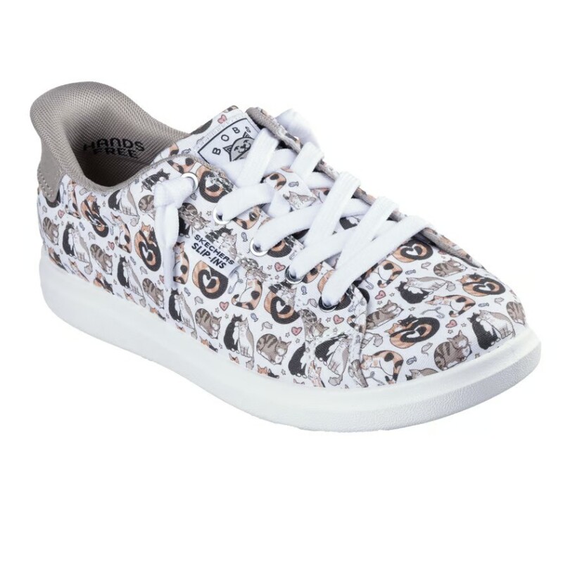 美国进口代购斯凯奇女鞋舒适系带缓震轻便猫咪图案运动板鞋114884