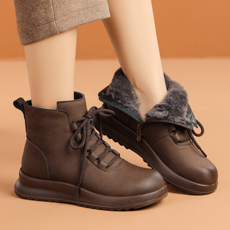 现货冬季新款加绒保暖妈妈鞋棉鞋真皮防滑中老年人软底女短靴子,女鞋,棉鞋,淘宝优惠券,粉丝福利购,淘宝优惠卷