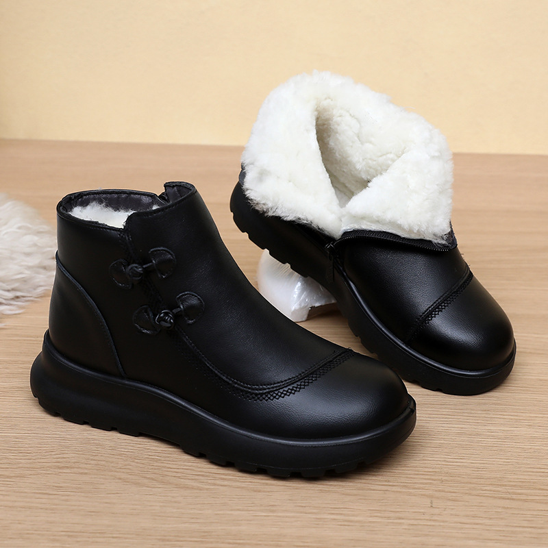 冬季新款加厚女鞋真皮羊毛女棉鞋保暖中老年妈妈鞋软底软面棉靴