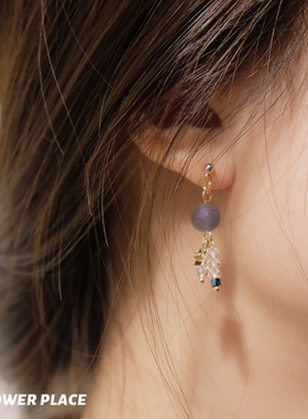 定制手作款｜原创设计小巧星星耳环 蓝色磨砂琉璃珠925纯银 少女