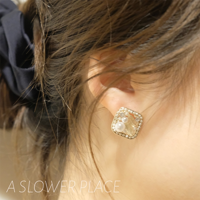 气质满满方形水晶复古风小众珍珠