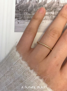 小麻花戒指 精致极简高级感素戒 叠带经典款 925银镀14k金