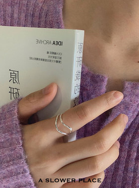 波浪纹不规则金属简约戒指 韩系小众开口可调节