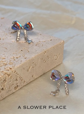 月光蝴蝶结｜月光蝴蝶结韩系气质甜美耳钉 通体925银防过敏