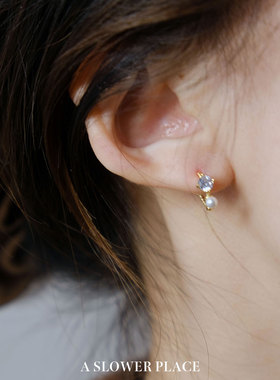 珍珠序曲 轻奢小众高亮皓石气质珍珠耳环 925银镀14k金耳扣设计