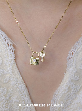 小众锁匙设计 简约ins风钥匙气质项链 微镶锆石通体925银