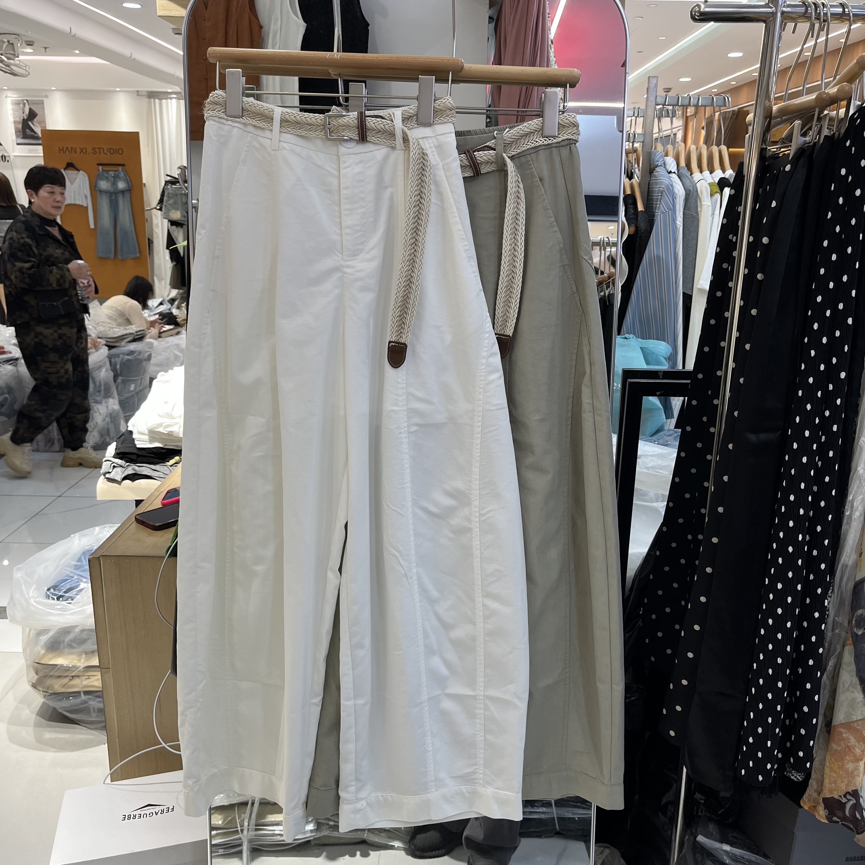欧洲站2026春夏新款女士高腰纯色搭配腰带阔腿休闲裤欧货时尚长裤
