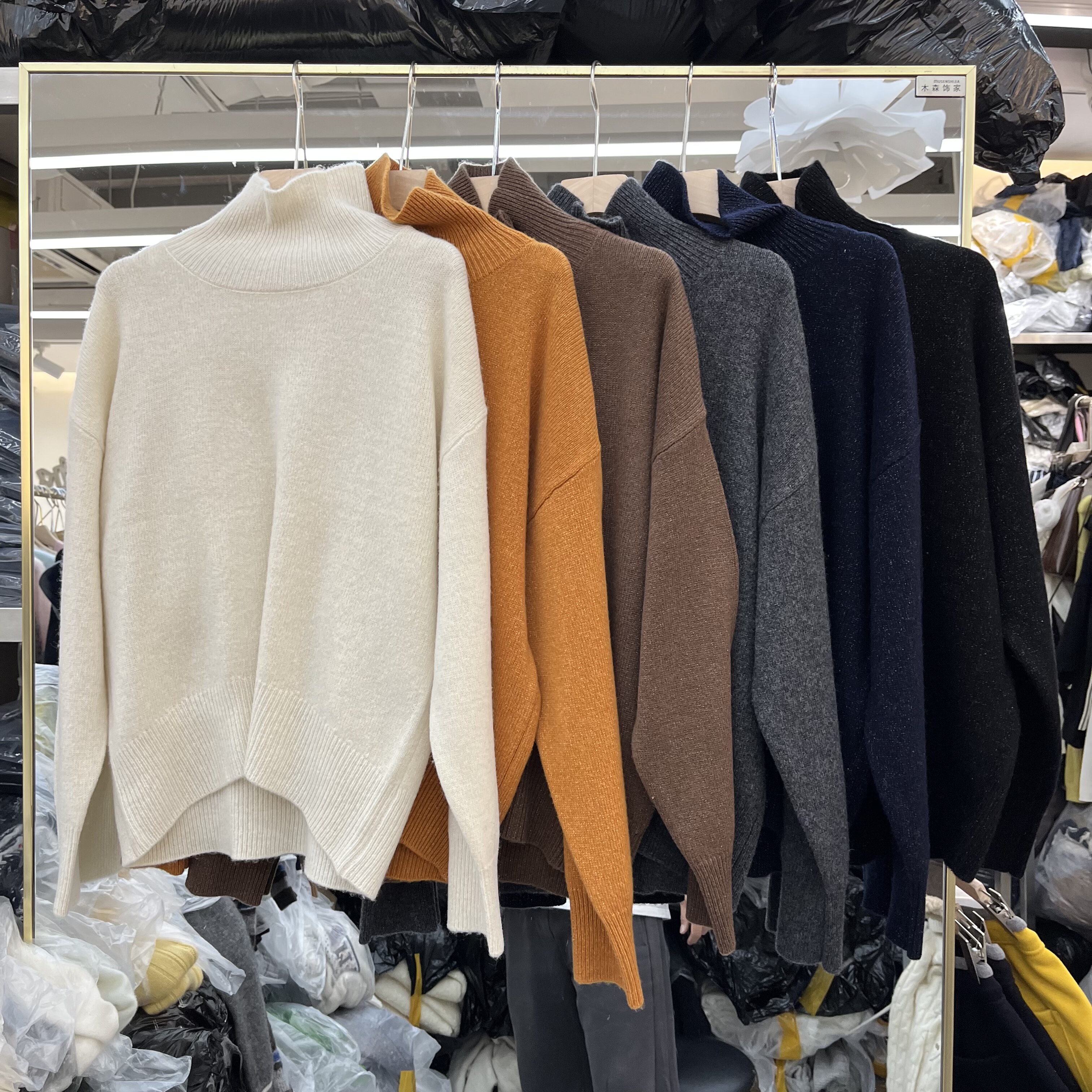 欧洲站2025秋季新款女士堆堆领亮丝全羊毛长袖毛衣欧货宽松打底衫