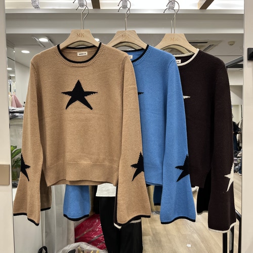 实体店同款2026秋冬新款女士圆领五角星品色羊毛长袖欧货时尚针织