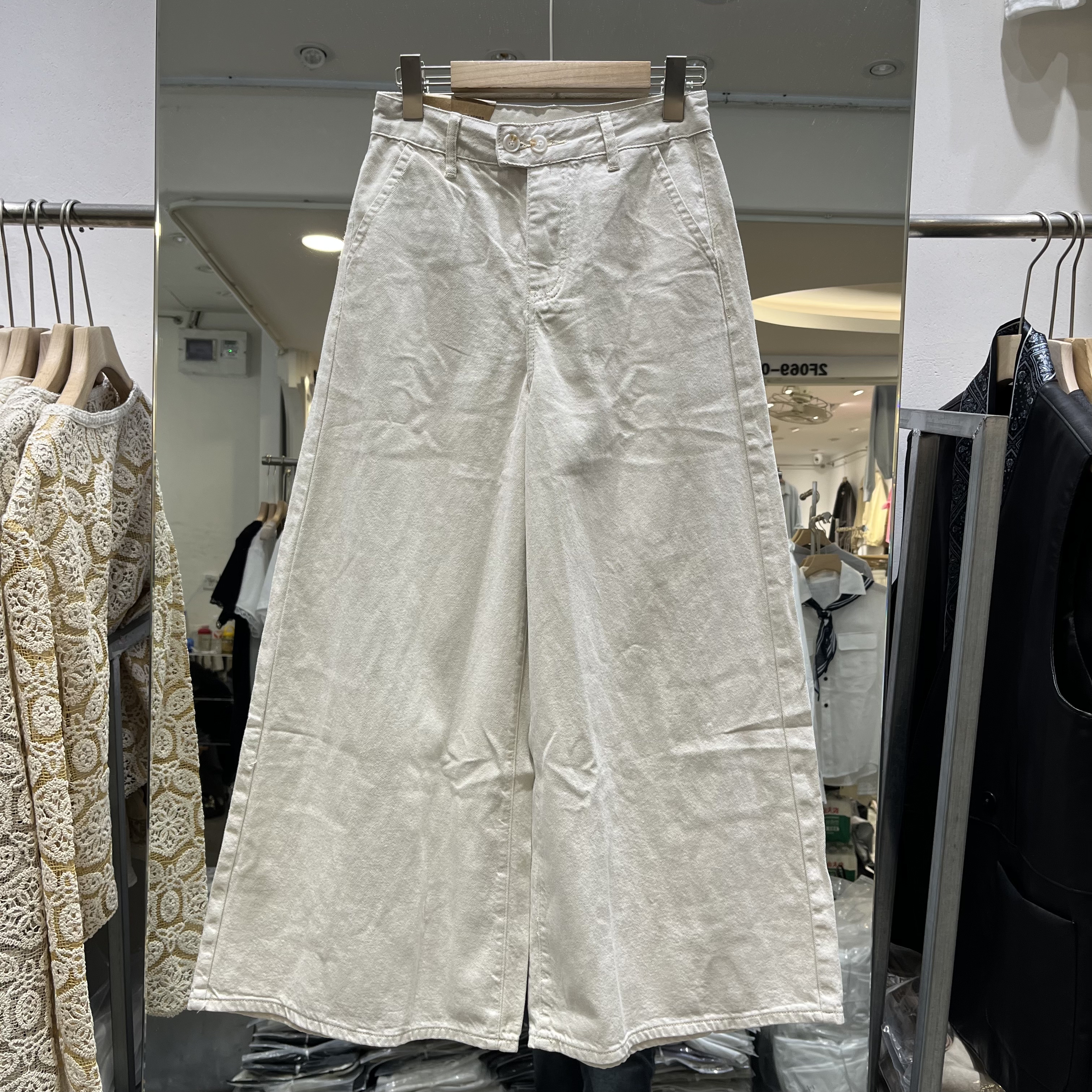 欧洲站2026春季新款女士高腰纯色亚麻牛仔阔腿裤欧货时尚百搭长裤