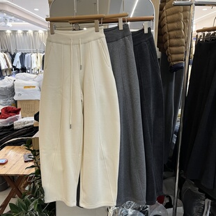 欧洲站2025秋冬新款女士高腰天丝羊毛加绒弯刀阔腿裤欧货时尚长裤