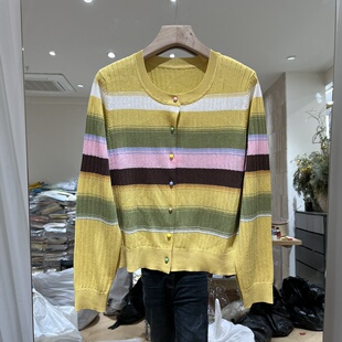 欧货时尚 女士圆领条纹撞色竹节麻长袖 百搭针织 新款 欧洲站2026春季