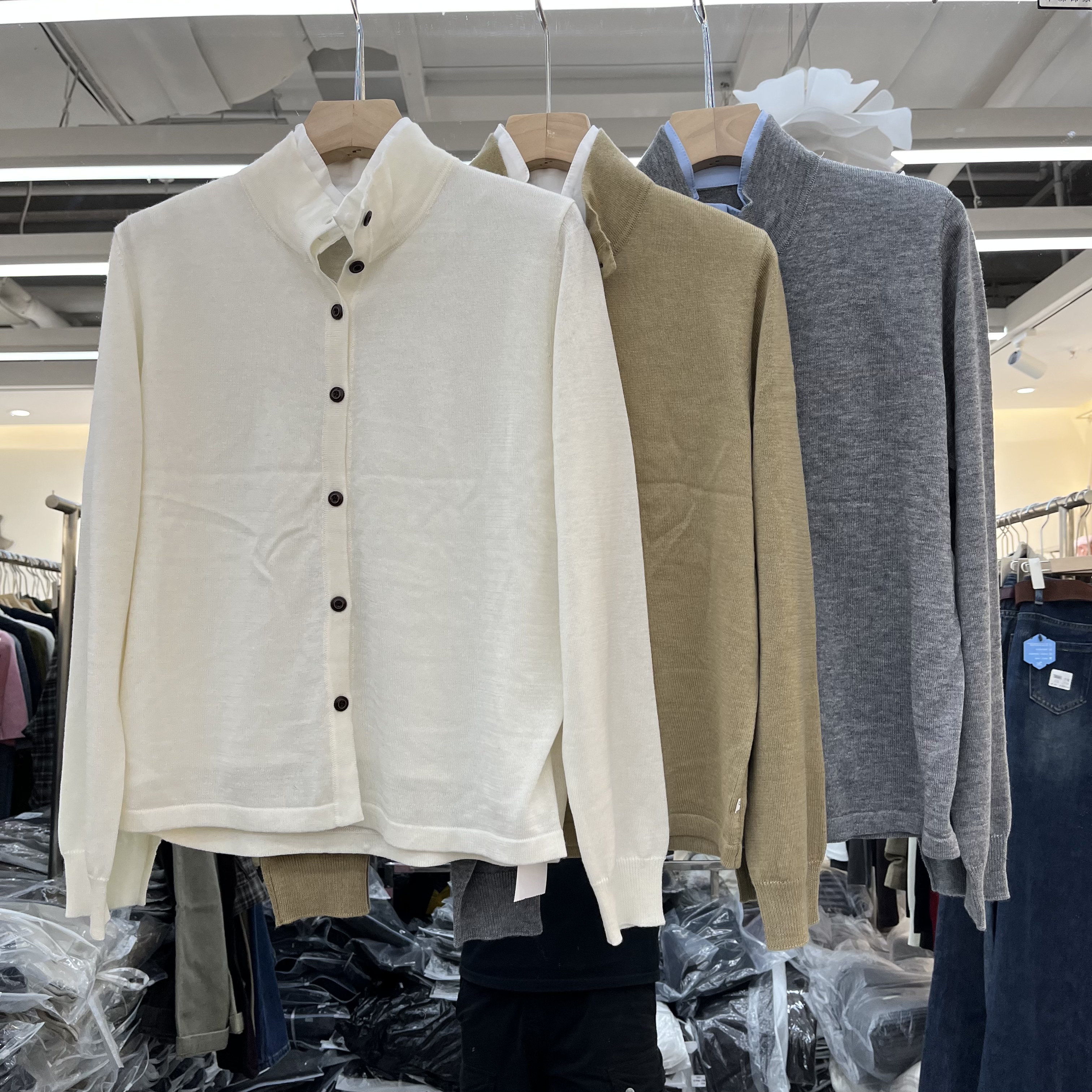 实体店同款2026早秋新款女士立领假两件细羊毛长袖欧货时尚针织衫