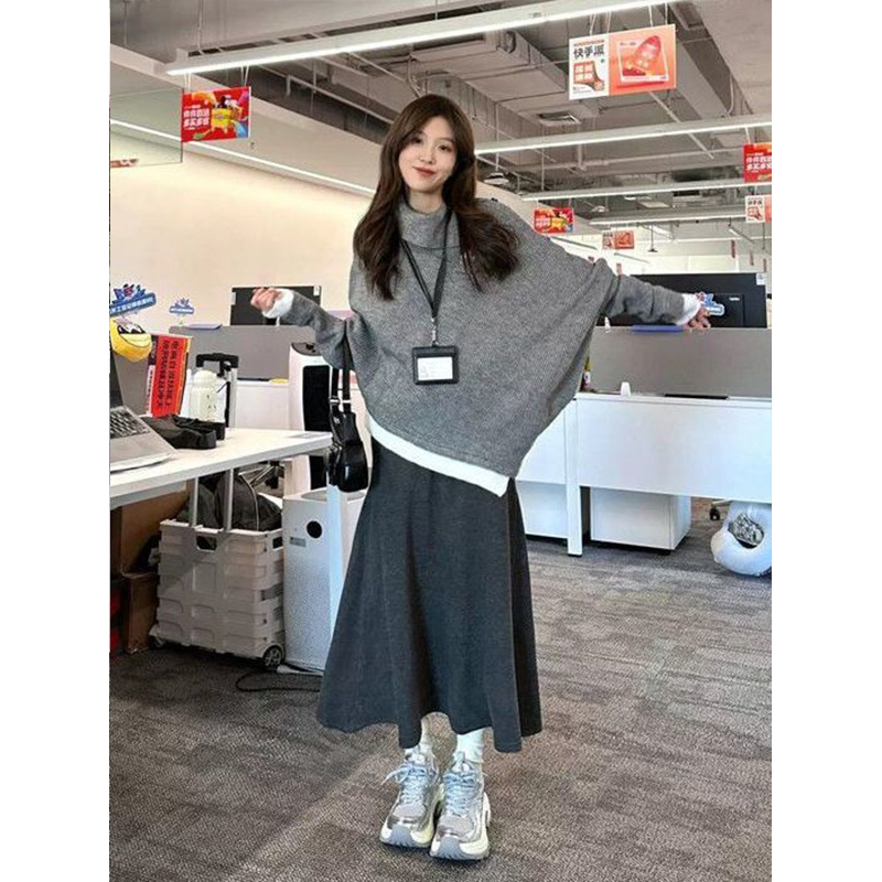 套装女2025秋冬新款法式不规则毛衣设计感针织衫上衣高腰半身裙潮