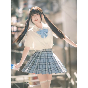 宽松百搭化水百褶裙原创JK制服一整套装 夏季 短袖 款 学院风白色衬衫
