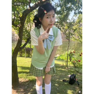 原创JK制服套装 青苹果绿马甲背心学院风小青梅JK短裙 2025夏季 新品