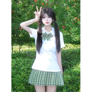 夏季 原创JK制服poloT恤短袖 上衣学院风校供穿搭小青梅jk格裙套装