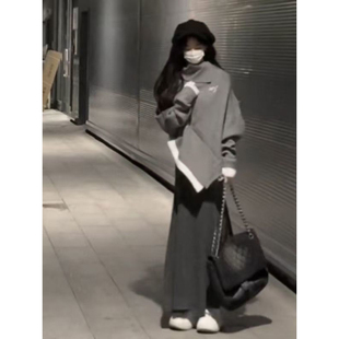 韩系复古小个子高领不规则斗篷针织衫毛衣女+鱼尾半身裙两件/套装