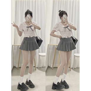 衬衫 夏季 穿搭粉色短款 新款 学院风甜美校园风百搭短裙JK制服裙 套装