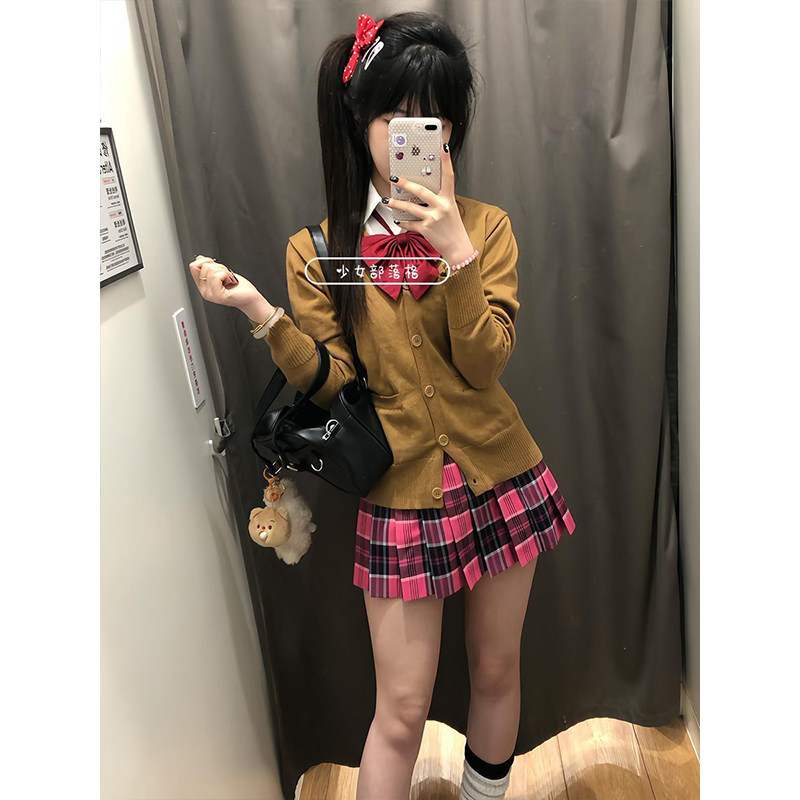 多巴胺制服学院长袖JK原创开衫外穿毛衣格裙校供秋冬百褶裙套装,女装/女士精品,时尚套装,淘宝优惠券,粉丝福利购,淘宝优惠卷