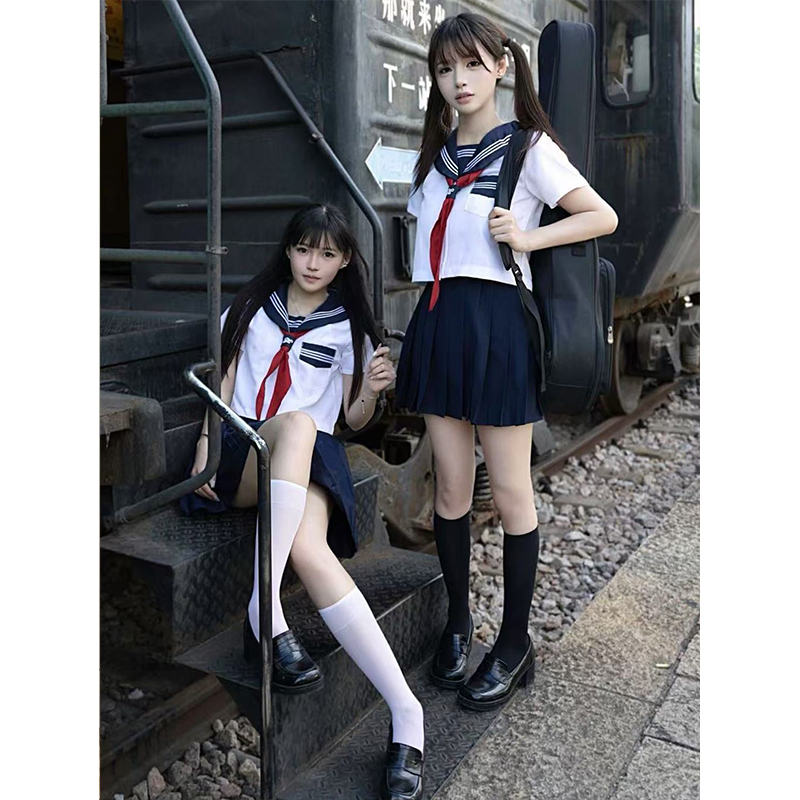 2025夏季学院风绀领长短袖衬衫上衣水手服制服原创日系中间服穿搭