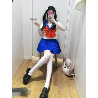 夏季新款蓝色粉色JK短裙水手服美少女战士衬衫多巴胺原创一整套装