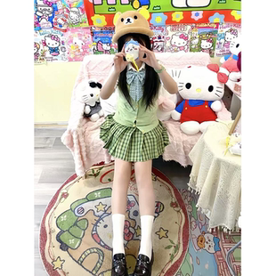 新品 原创JK制服绿色小清新套装 2025夏季 开衫 短裙 马甲背心叠穿衬衫