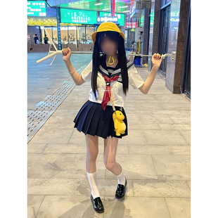 日系JK制服套装原创白三本短袖水手服上衣搭配同色百褶裙穿搭女