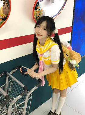 新款基础款黄三本制服正统中间水手服学院风穿搭短袖JK短裙一套装