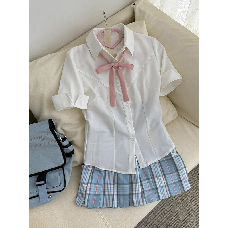 JK制服原创收腰正版修身衬衫学院日系短袖夏季新款晴天JK格裙套装