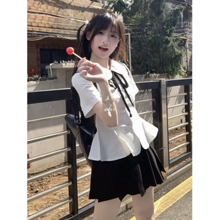 校供感上衣套装 甜美纯欲风日系JK制服娃娃领收腰衬衫 半身百褶裙女