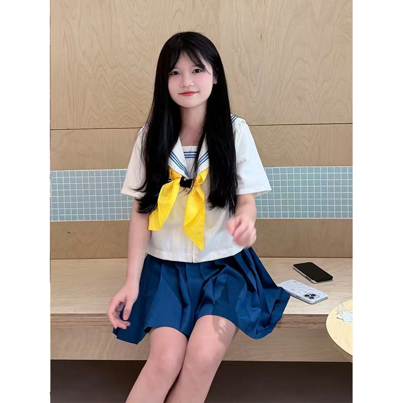 原创jk制服2026夏季新品白领蓝三本水手服日系学院软妹短裙套装女