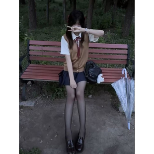 原创JK制服套装 叠穿上衣短裙JK裙校供感 V领背心马甲开衫 2025夏季