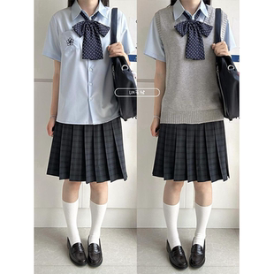 原创JK制服针织衫 背心马甲夏季 叠穿樱花衬衫 校供感海苔格裙JK套装