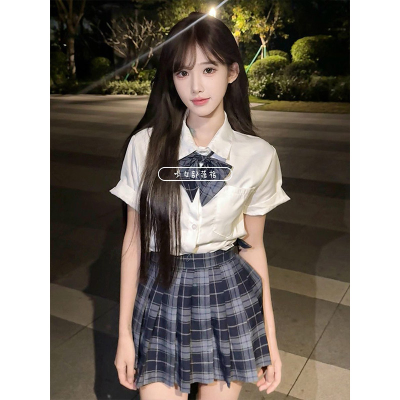 学院风夏季小田绫套装百搭jk制服收腰短袖上衣格裙短裙【三件套】,女装/女士精品,时尚套装,淘宝优惠券,粉丝福利购,淘宝优惠卷