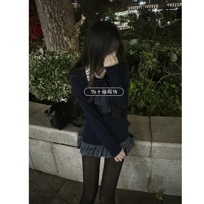 JK原创正版学生日系制服套头针织毛衣秋冬叠穿衬衫校供感格裙套装