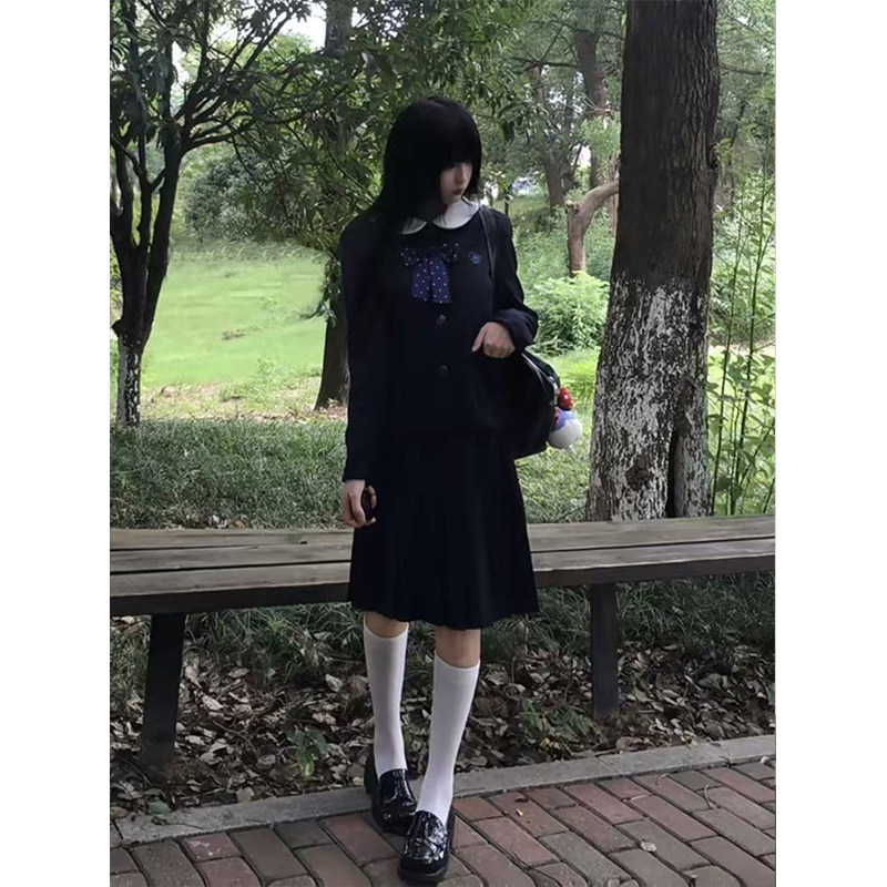 校供学院长袖秋冬日系甜美JK小圆领西服制服短款西装外套长裙套装