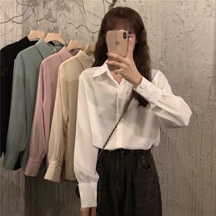 衬衫 早秋季 长袖 宽松法式 设计感小众白色衬衣女别致上衣 2021年新款