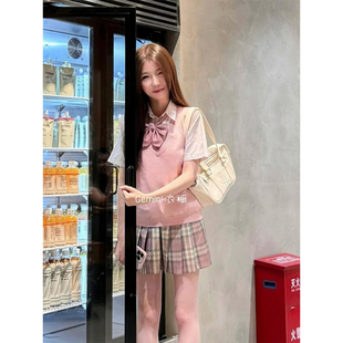 学院风基础款百搭长袖宽松衬衫叠穿背心马甲日系校供感松蓝JK套装