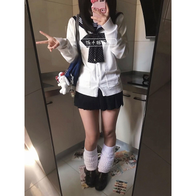 学院风JK制服针织衫白色开衫毛衣外套水手服基础款短裙一整套春秋